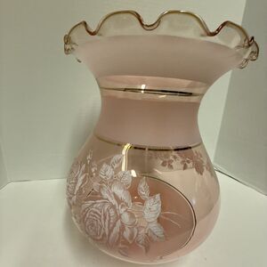 VTG Pink Gone With The Wind Glass Lampshade W/Roses Pale Pink White Gold EUC